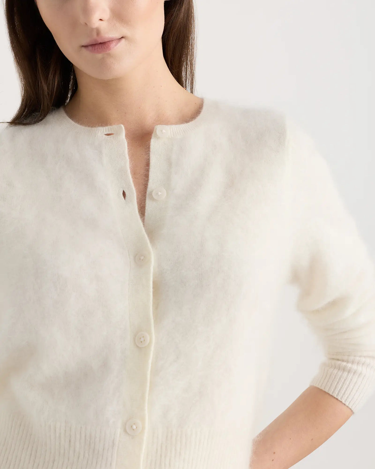 Brushed Cashmere Cropped Crewneck Cardigan - US 2258