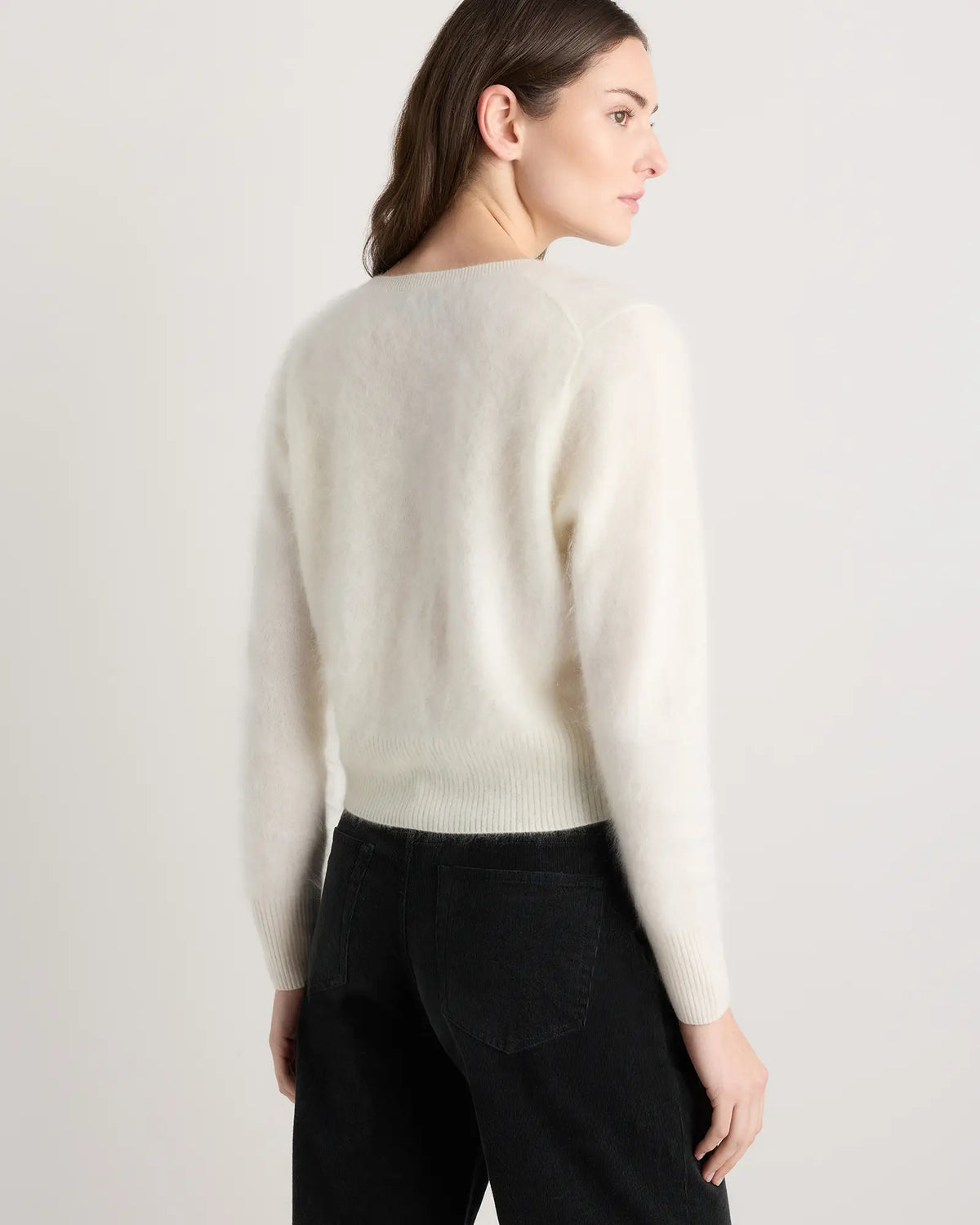 Brushed Cashmere Cropped Crewneck Cardigan - US 2258