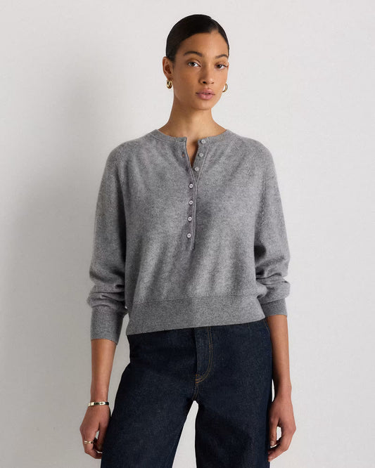 Mongolian Cashmere Dolman Sleeve Henley Sweater - US 2473