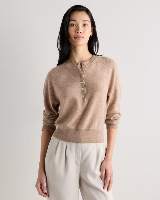 Mongolian Cashmere Dolman Sleeve Henley Sweater - US 6987