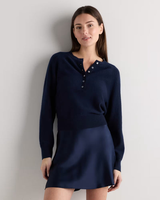 Mongolian Cashmere Dolman Sleeve Henley Sweater - US 5566