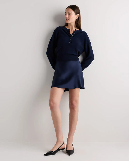 Mongolian Cashmere Dolman Sleeve Henley Sweater - US 5566