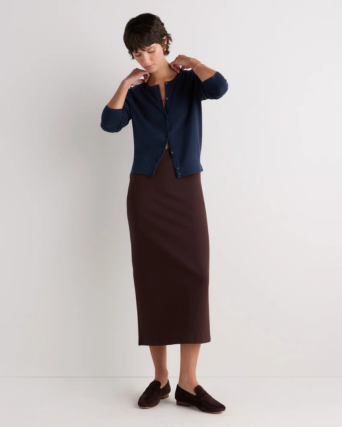 Lightweight Cotton Cashmere Crew Cardigan - US 2989