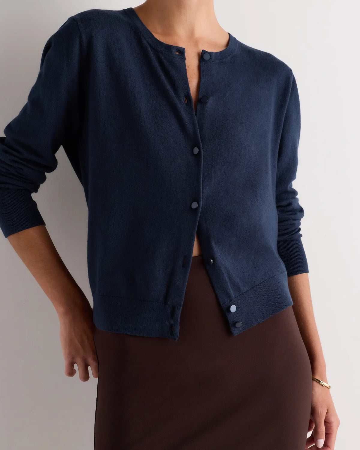 Lightweight Cotton Cashmere Crew Cardigan - US 2989