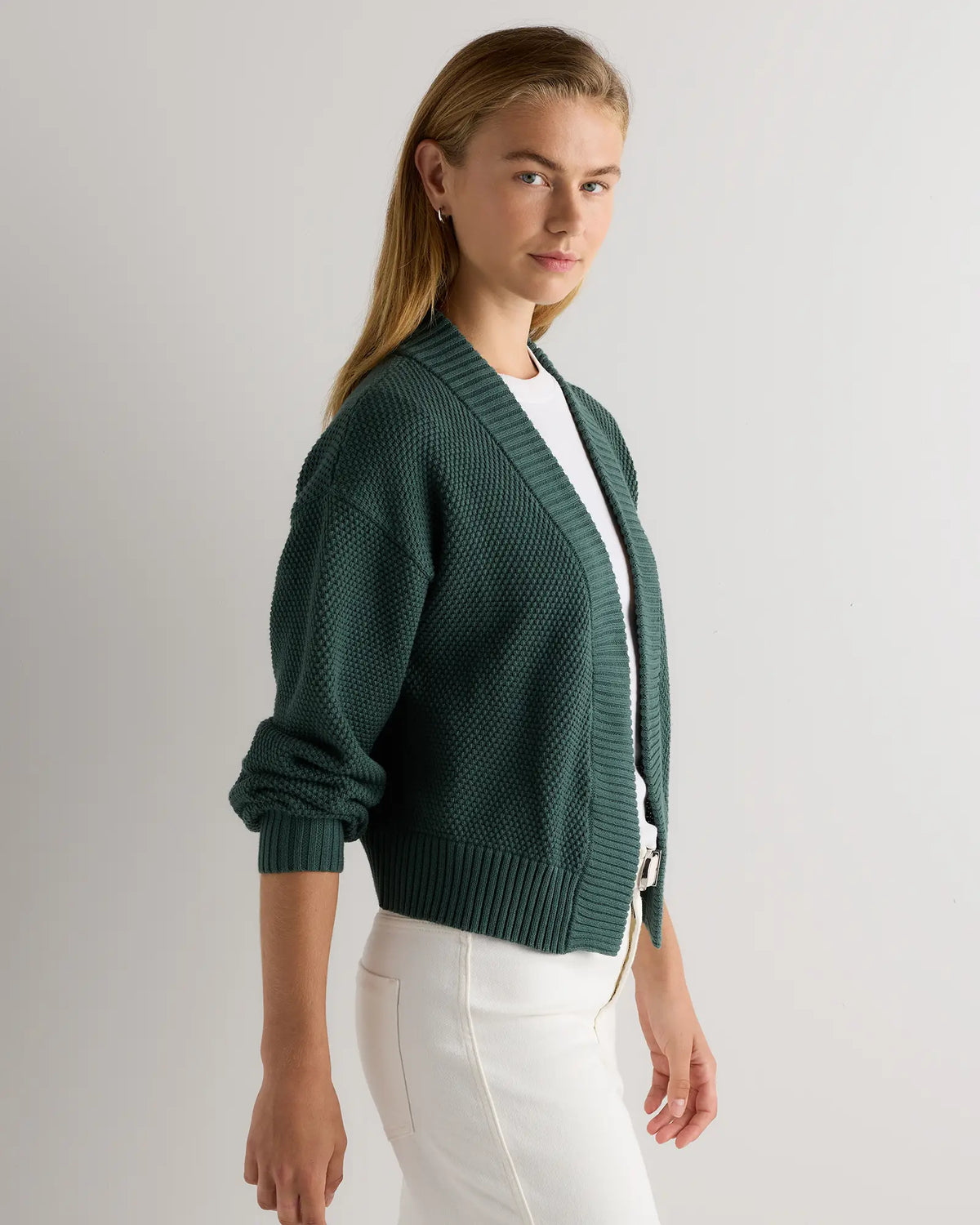 100% Organic Cotton Waffle Stitch Open Cardigan - US 8499