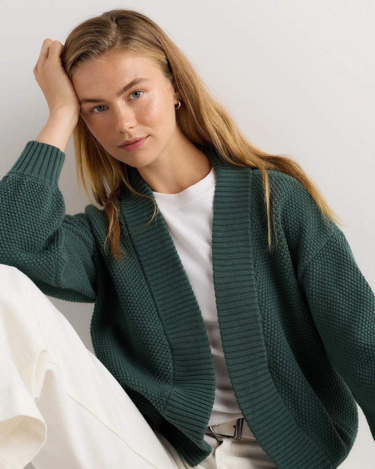 100% Organic Cotton Waffle Stitch Open Cardigan - US 8499