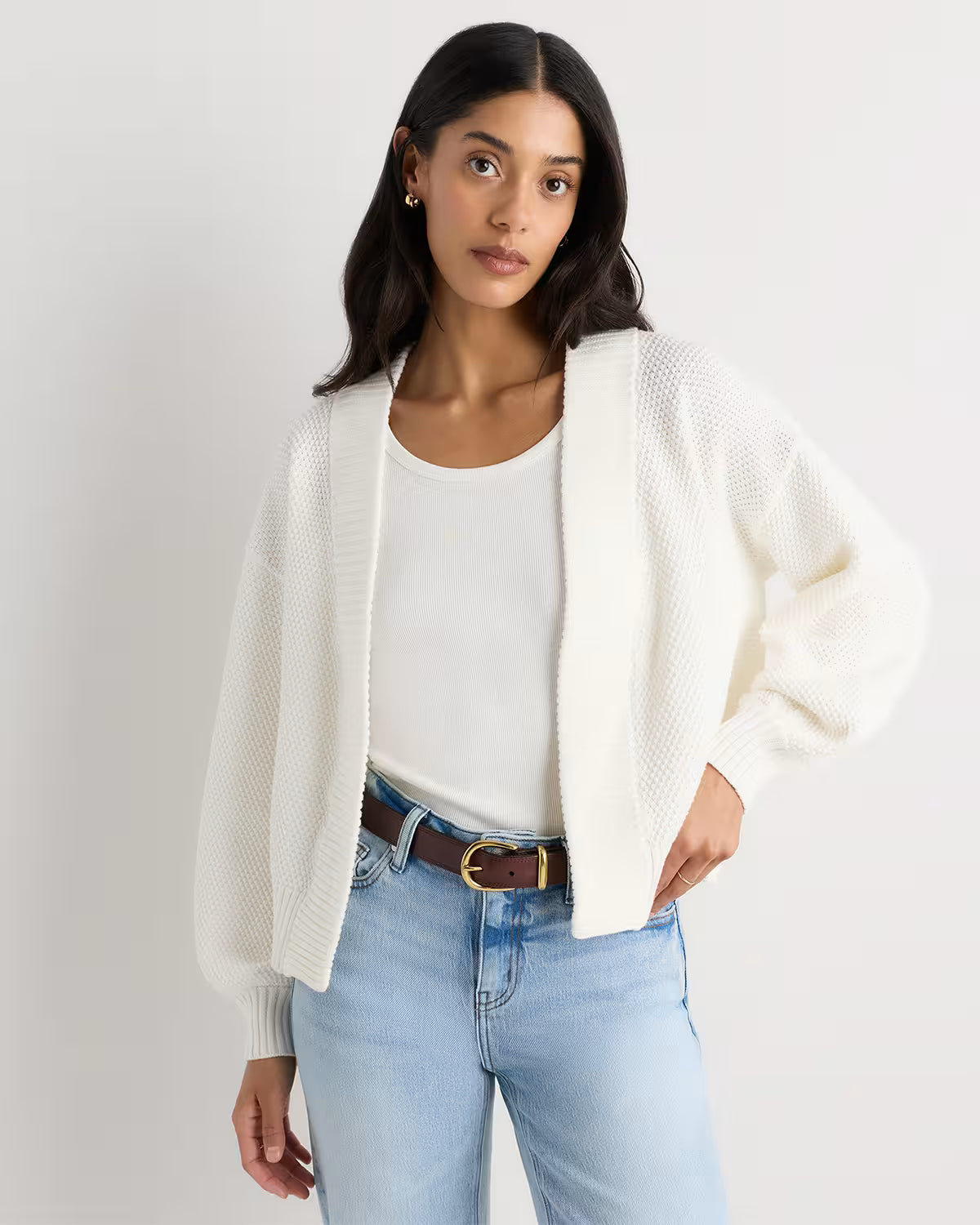 100% Organic Cotton Waffle Stitch Open Cardigan - US 0263