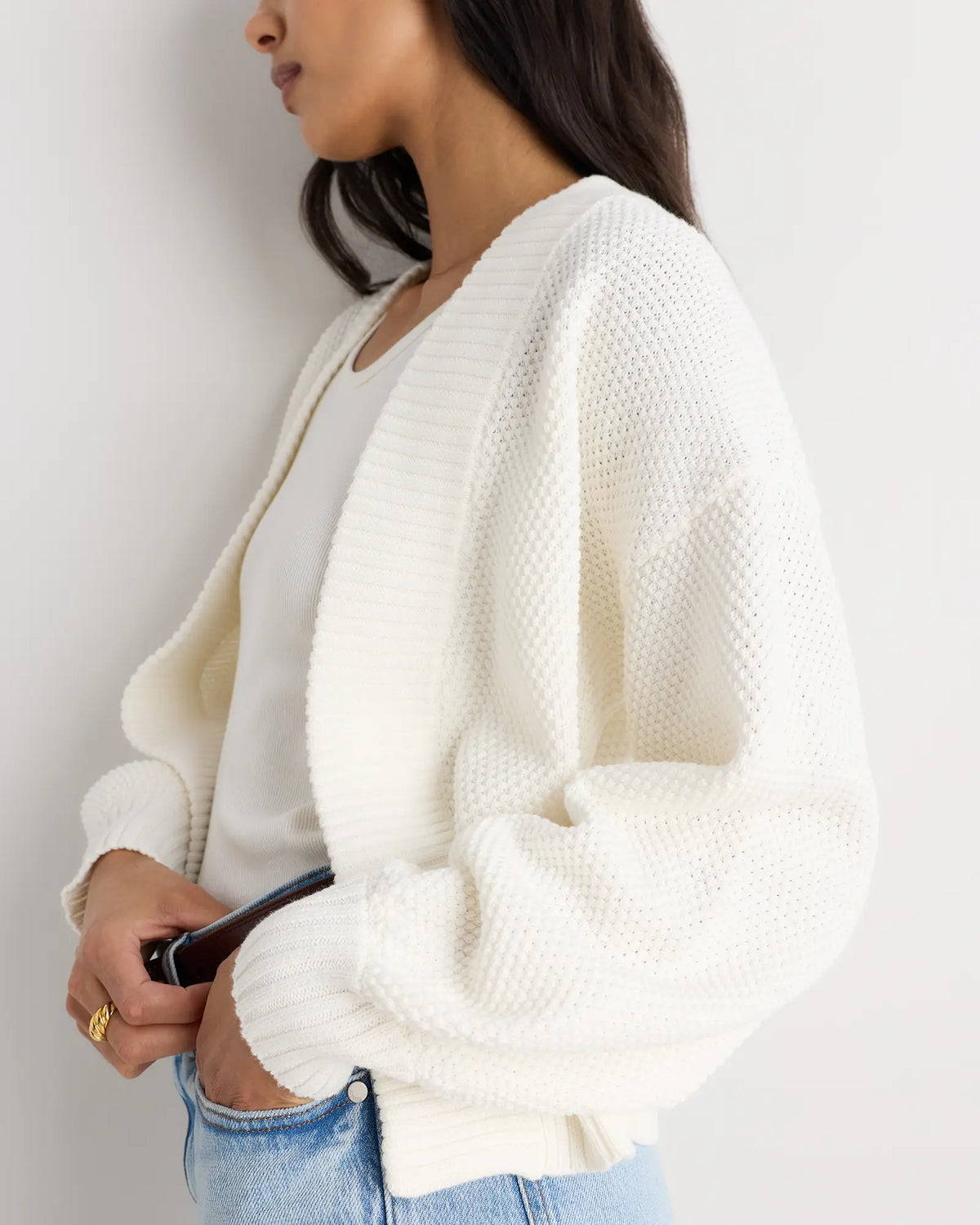 100% Organic Cotton Waffle Stitch Open Cardigan - US 0263