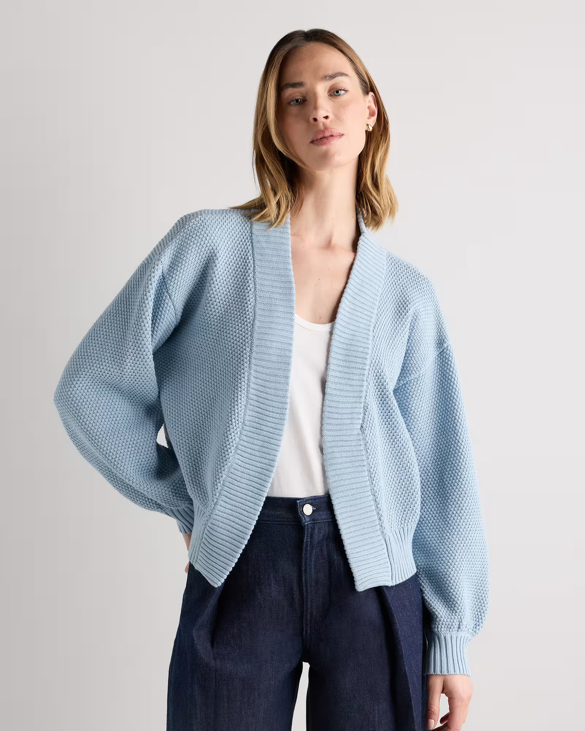 100% Organic Cotton Waffle Stitch Open Cardigan - US 5299