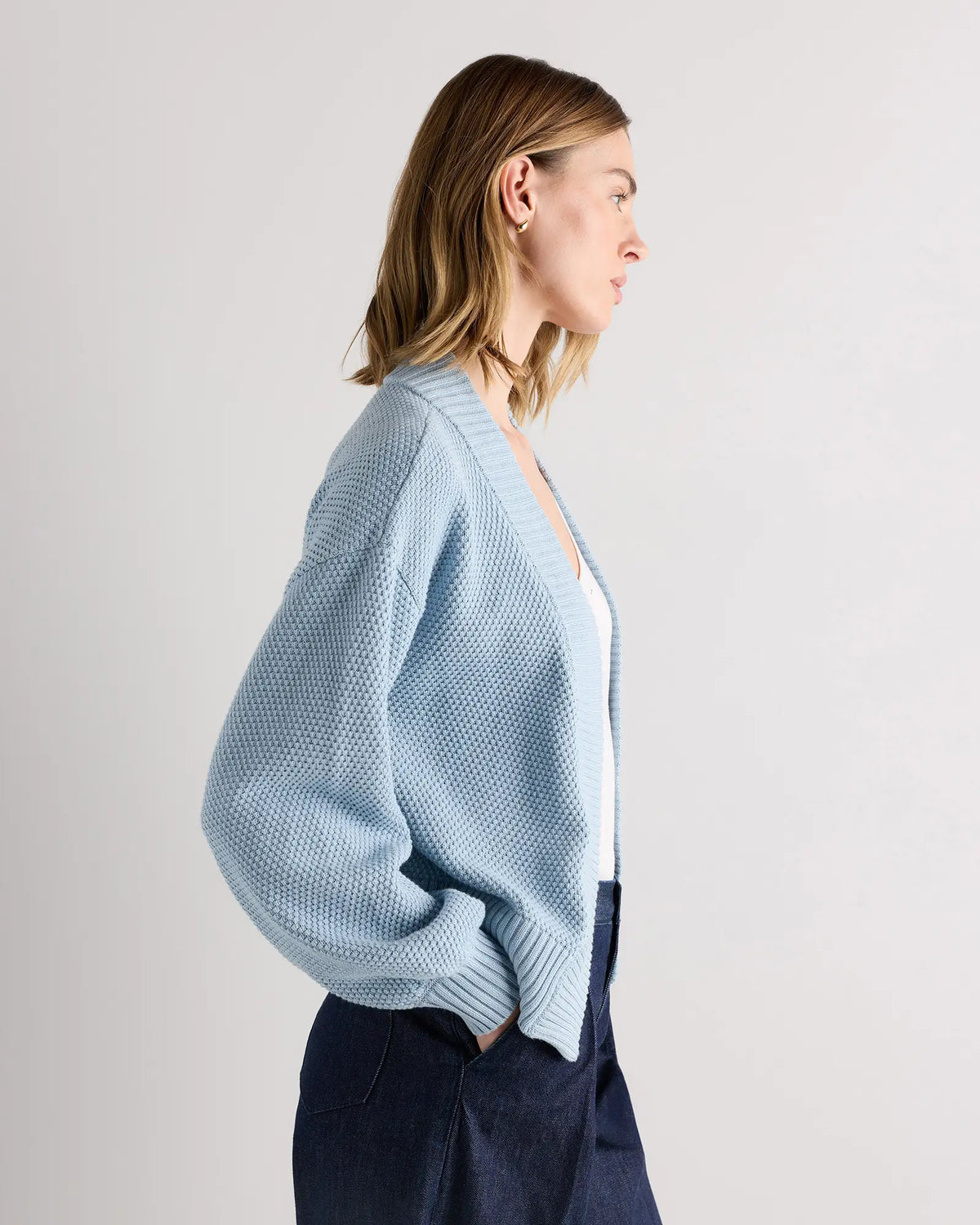 100% Organic Cotton Waffle Stitch Open Cardigan - US 5299