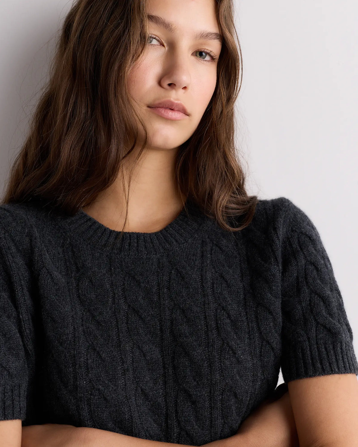 Mongolian Cashmere Shrunken Cable Tee - US 7216