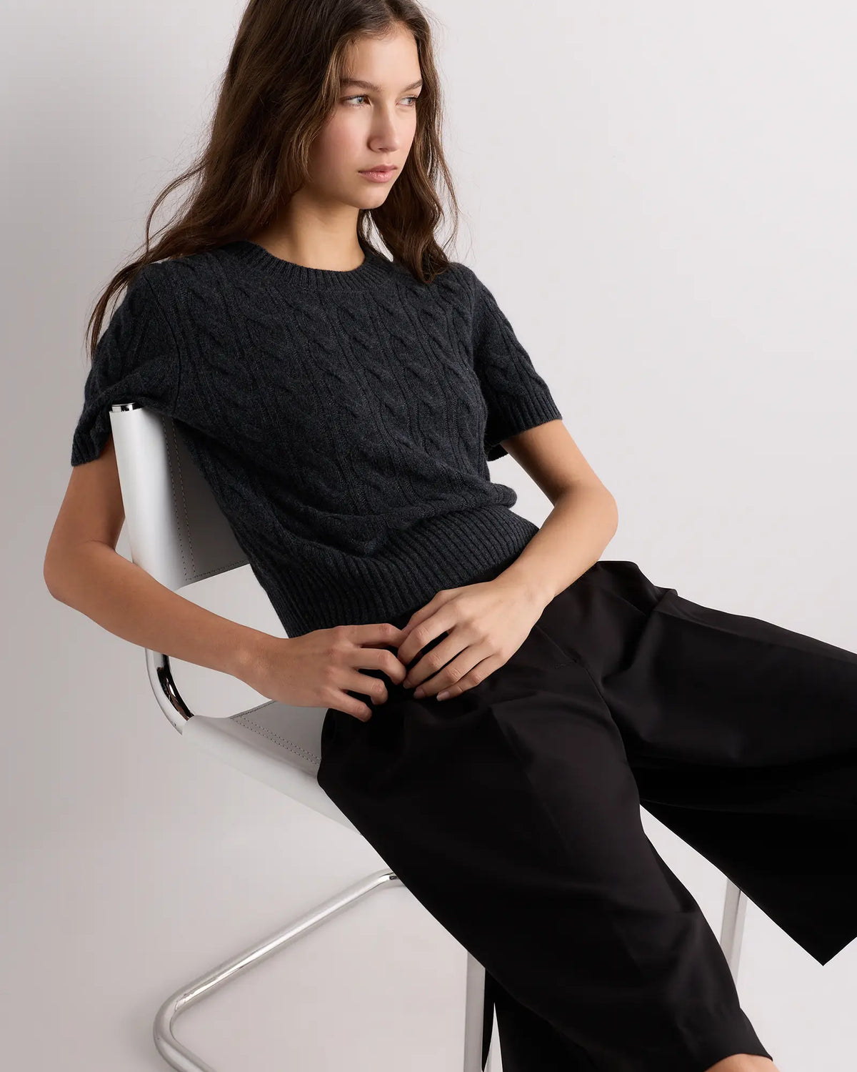 Mongolian Cashmere Shrunken Cable Tee - US 7216