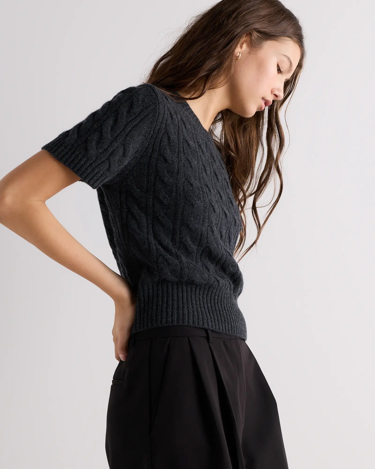 Mongolian Cashmere Shrunken Cable Tee - US 7216