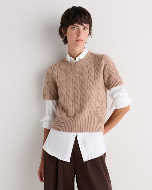Mongolian Cashmere Shrunken Cable Tee - US 5606