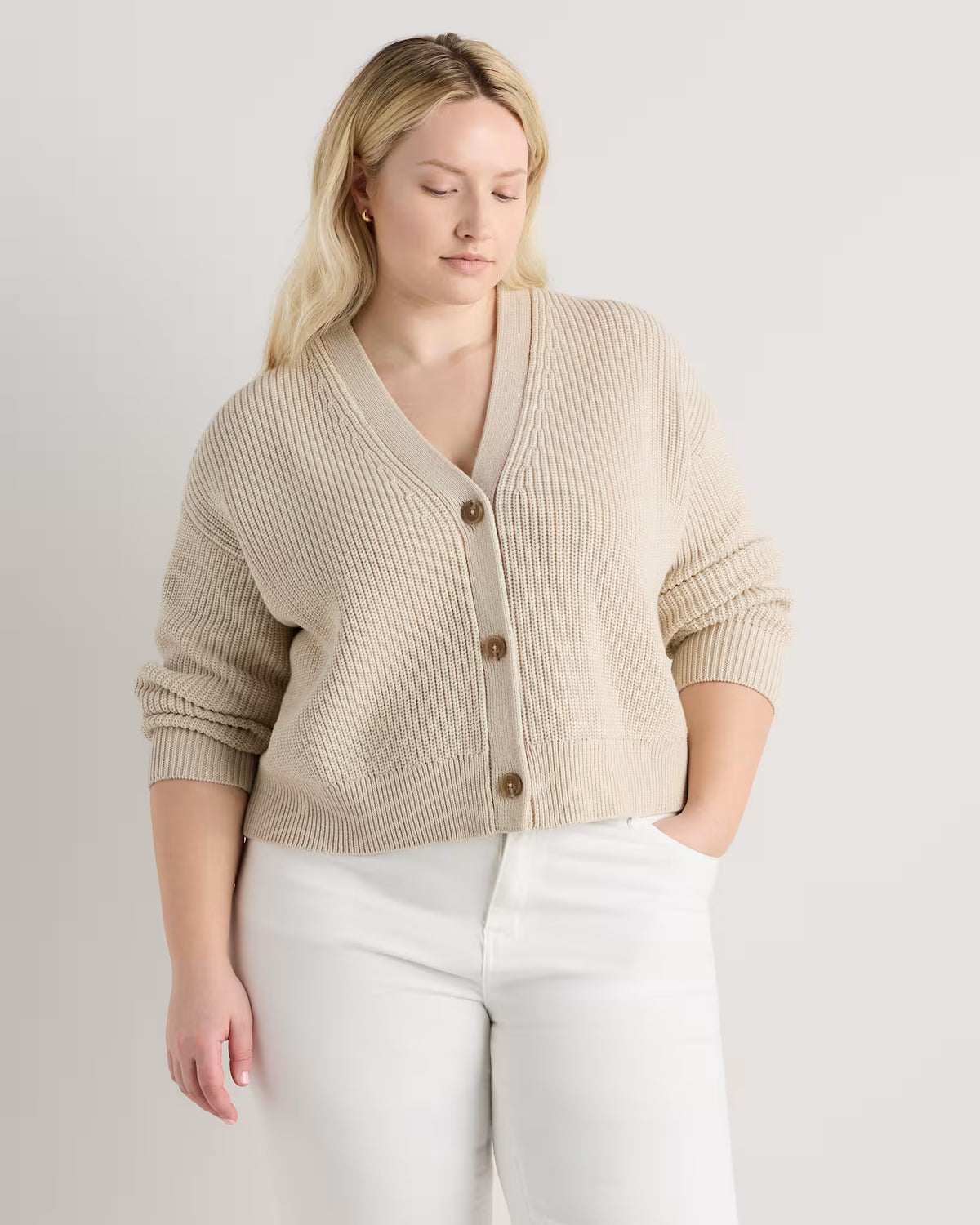 100% Organic Cotton Fisherman Boxy Cropped Cardigan - US 1383