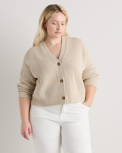 100% Organic Cotton Fisherman Boxy Cropped Cardigan - US 1383