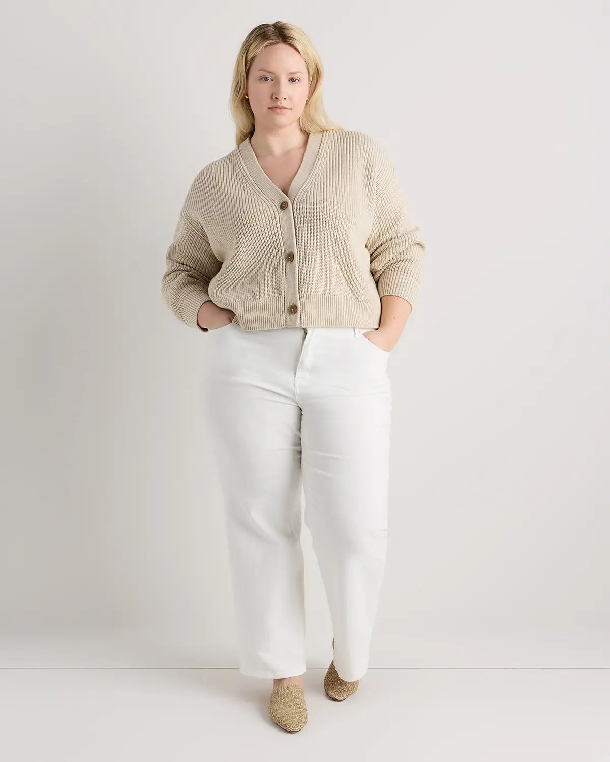 100% Organic Cotton Fisherman Boxy Cropped Cardigan - US 1383