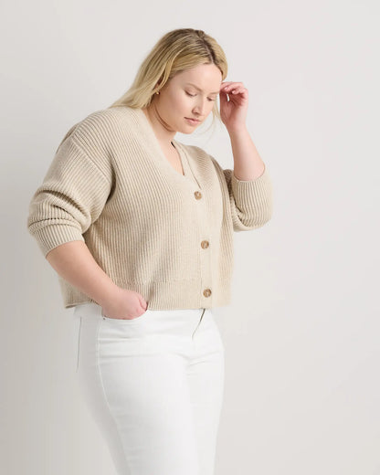 100% Organic Cotton Fisherman Boxy Cropped Cardigan - US 1383