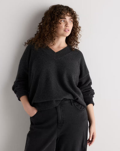 Mongolian Cashmere Oversized V-Neck Sweater - US 6837