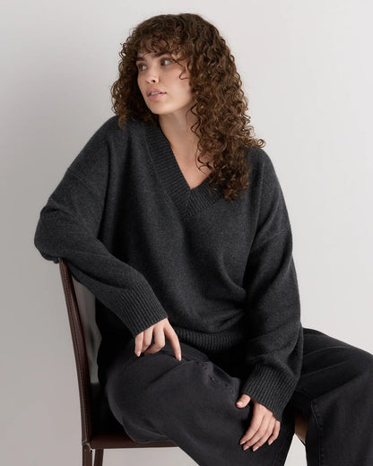 Mongolian Cashmere Oversized V-Neck Sweater - US 6837