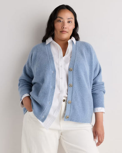 Mongolian Cashmere Fisherman Boxy Cropped Cardigan Sweater - US 7847