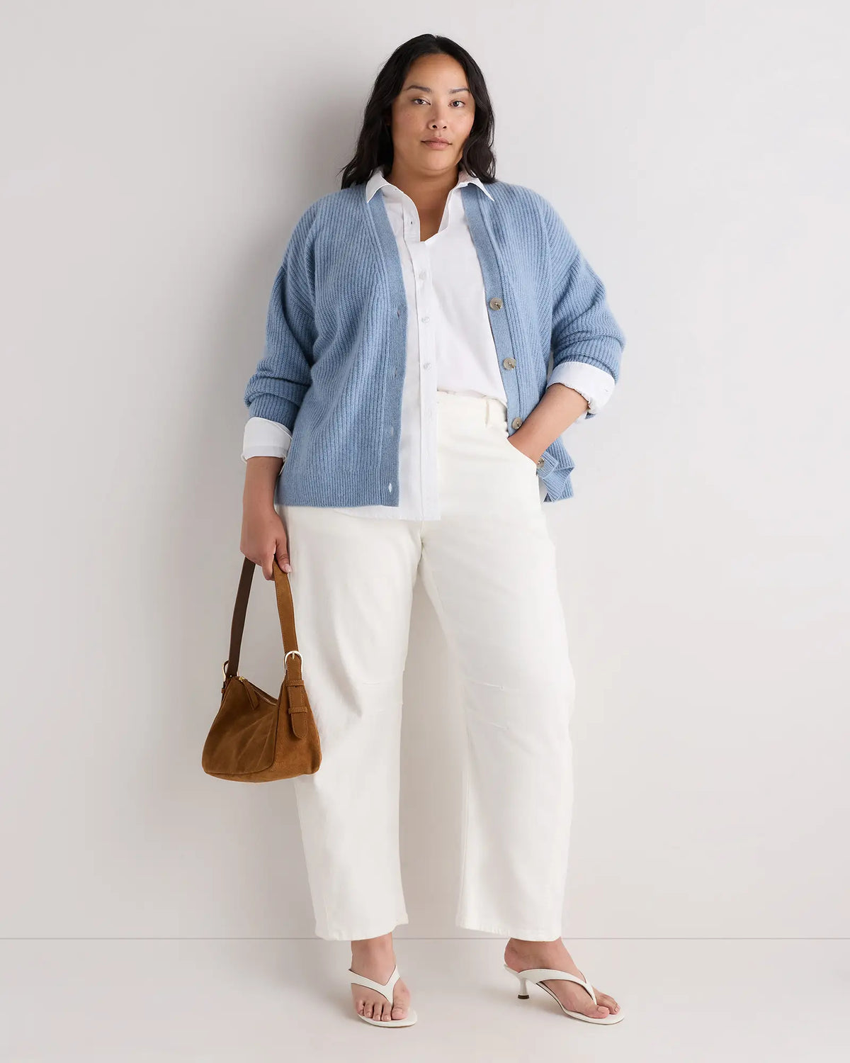 Mongolian Cashmere Fisherman Boxy Cropped Cardigan Sweater - US 7847