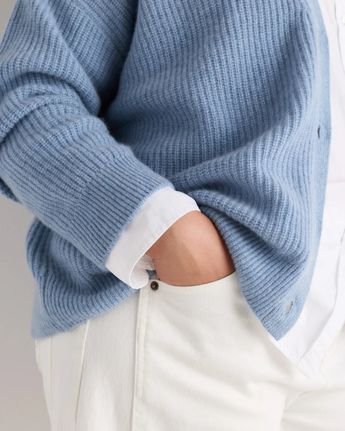 Mongolian Cashmere Fisherman Boxy Cropped Cardigan Sweater - US 7847