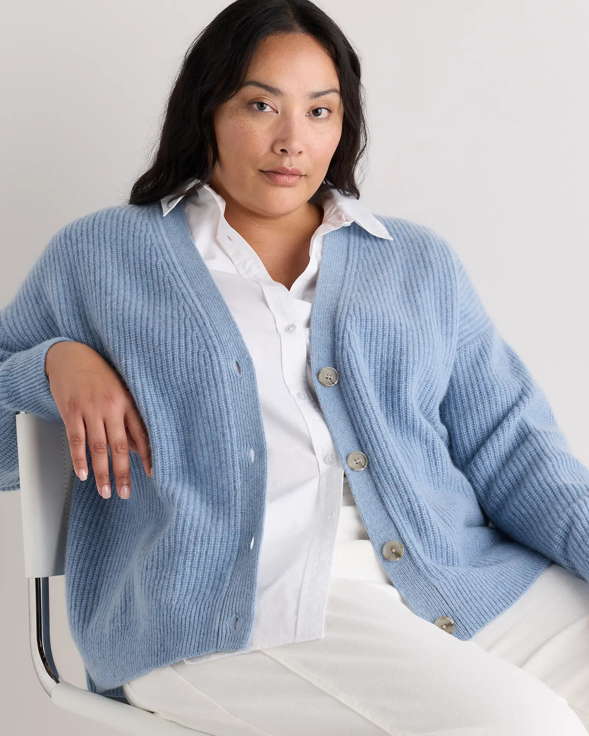 Mongolian Cashmere Fisherman Boxy Cropped Cardigan Sweater - US 7847