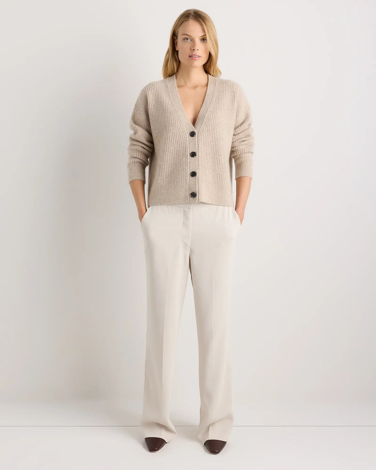 Mongolian Cashmere Fisherman Boxy Cropped Cardigan Sweater - US 3901