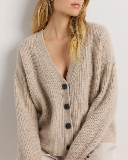 Mongolian Cashmere Fisherman Boxy Cropped Cardigan Sweater - US 3901