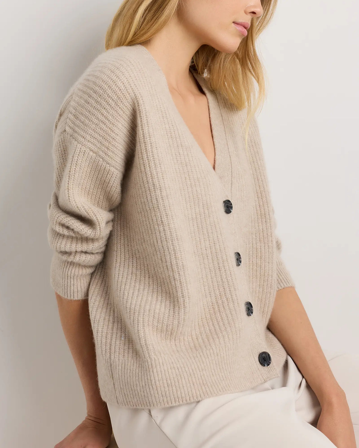Mongolian Cashmere Fisherman Boxy Cropped Cardigan Sweater - US 3901
