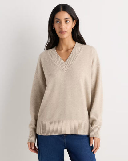 Mongolian Cashmere Oversized V-Neck Sweater - US 3958