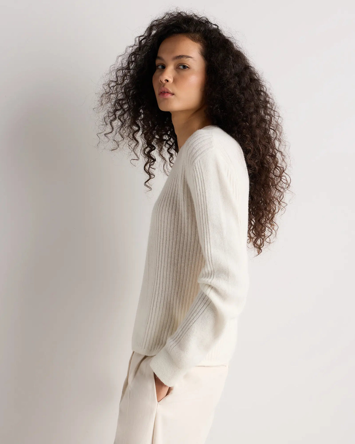 Lightweight Baby Alpaca Relaxed Ribbed Crewneck - US 4738