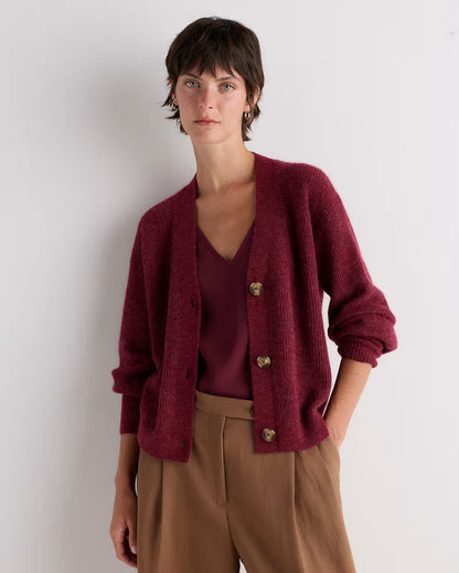 Lightweight Baby Alpaca Cropped V-Neck Cardigan - US 9794