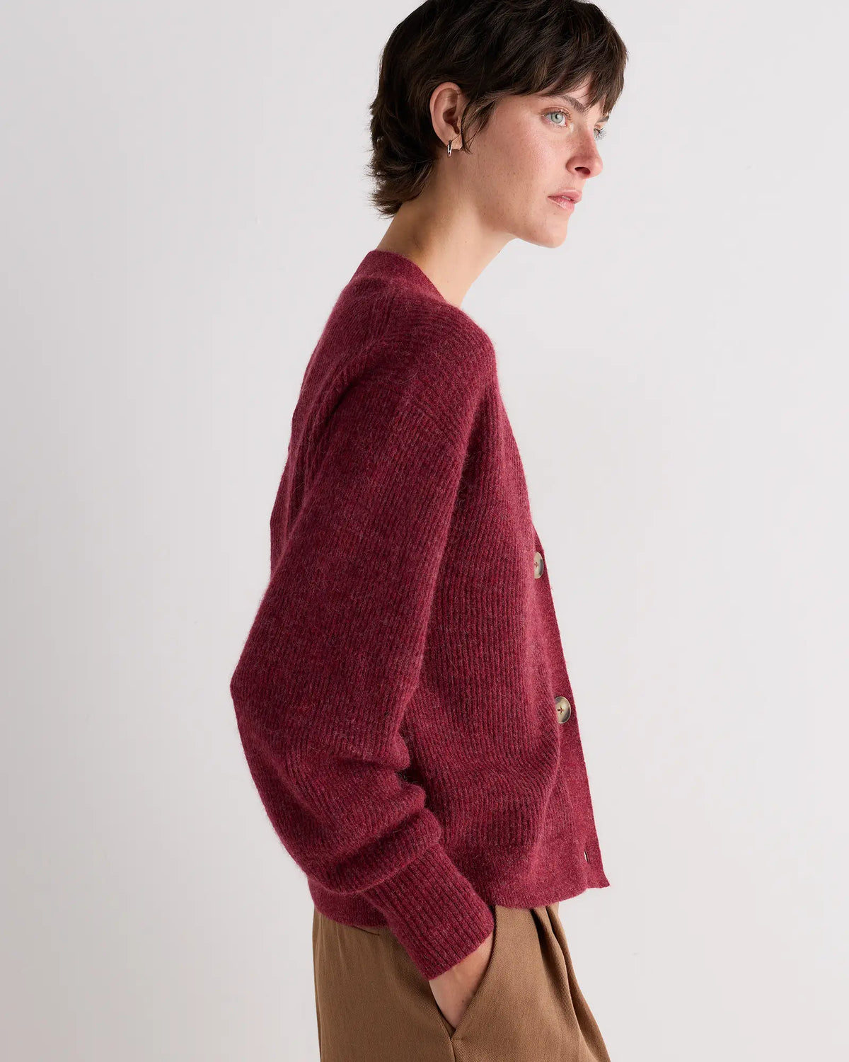 Lightweight Baby Alpaca Cropped V-Neck Cardigan - US 9794