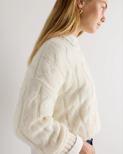 Lofty Baby Alpaca Relaxed Cropped Cable Crewneck - US 4899