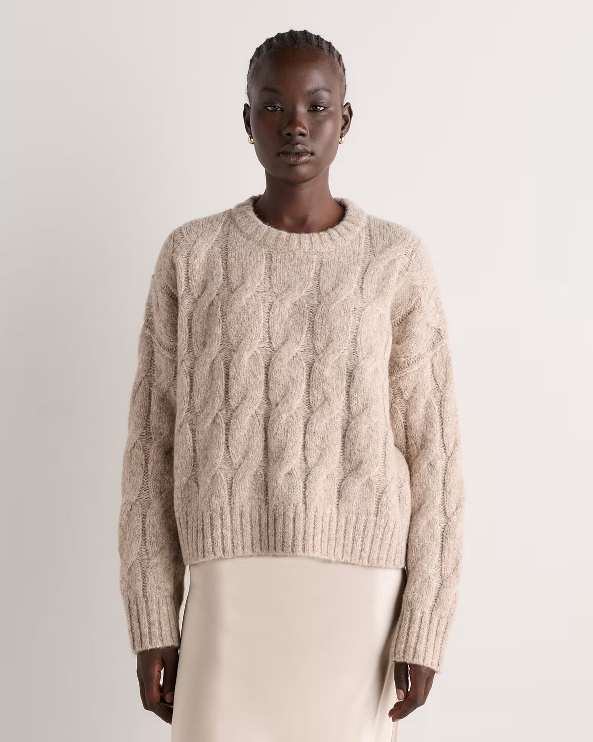 Lofty Baby Alpaca Relaxed Cropped Cable Crewneck - US 3816