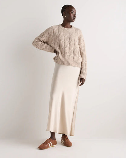 Lofty Baby Alpaca Relaxed Cropped Cable Crewneck - US 3816