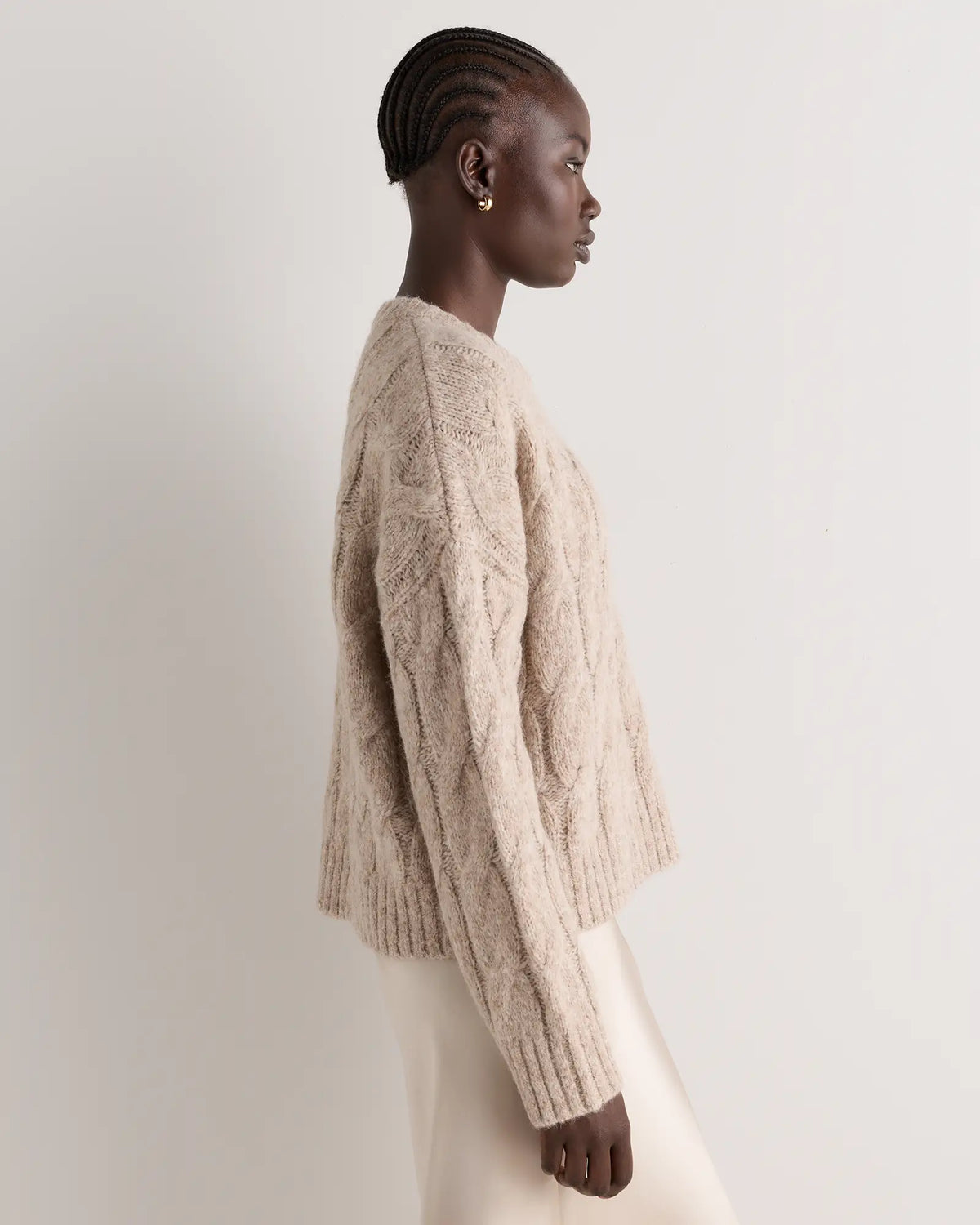Lofty Baby Alpaca Relaxed Cropped Cable Crewneck - US 3816