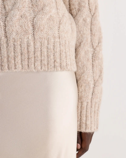 Lofty Baby Alpaca Relaxed Cropped Cable Crewneck - US 3816