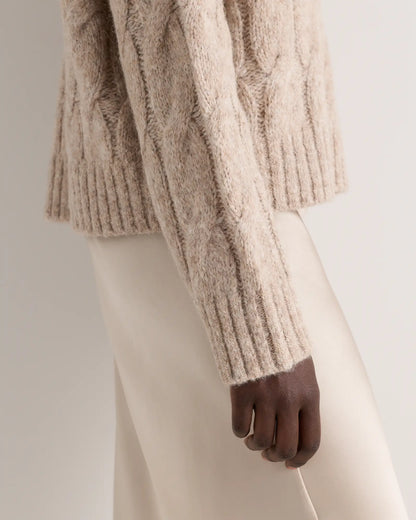 Lofty Baby Alpaca Relaxed Cropped Cable Crewneck - US 3816