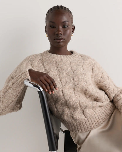 Lofty Baby Alpaca Relaxed Cropped Cable Crewneck - US 3816