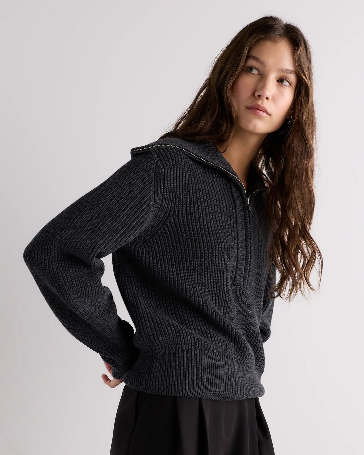 Organic Cotton Collared Quarter Zip Sweater - US 8849