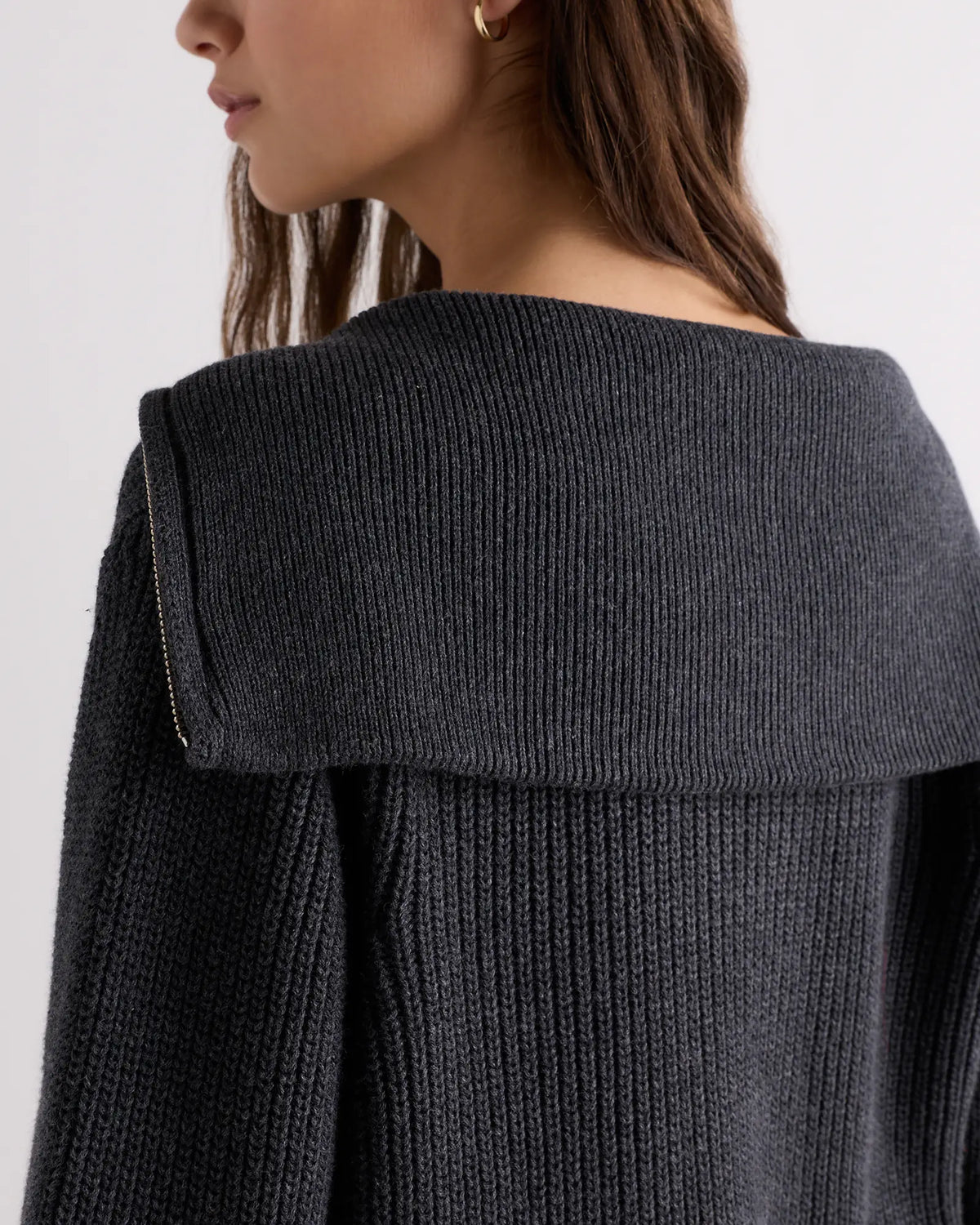 Organic Cotton Collared Quarter Zip Sweater - US 8849