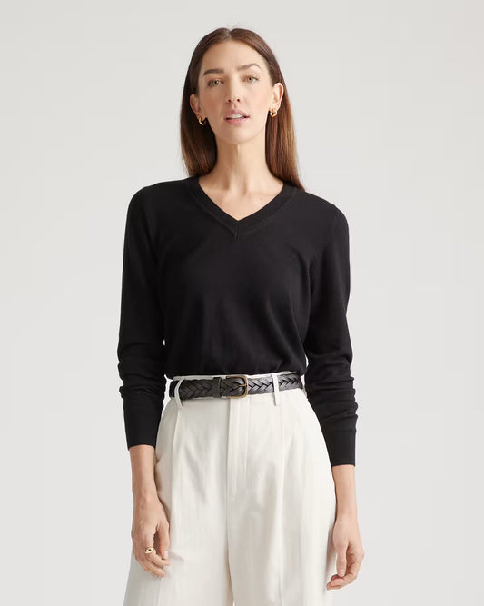 Lightweight Cotton Cashmere V-Neck Sweater - US 6163
