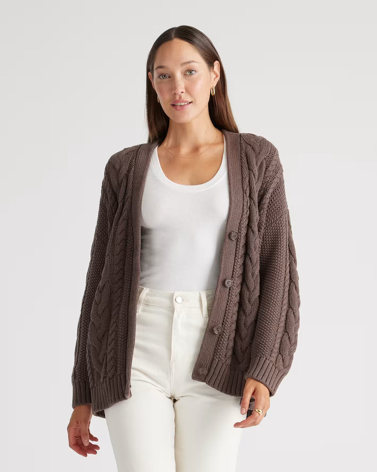 100% Organic Cotton Oversized Cable Cardigan - US 0071