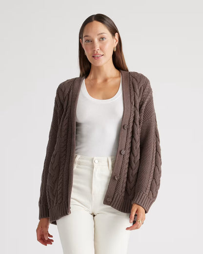 100% Organic Cotton Oversized Cable Cardigan - US 0071
