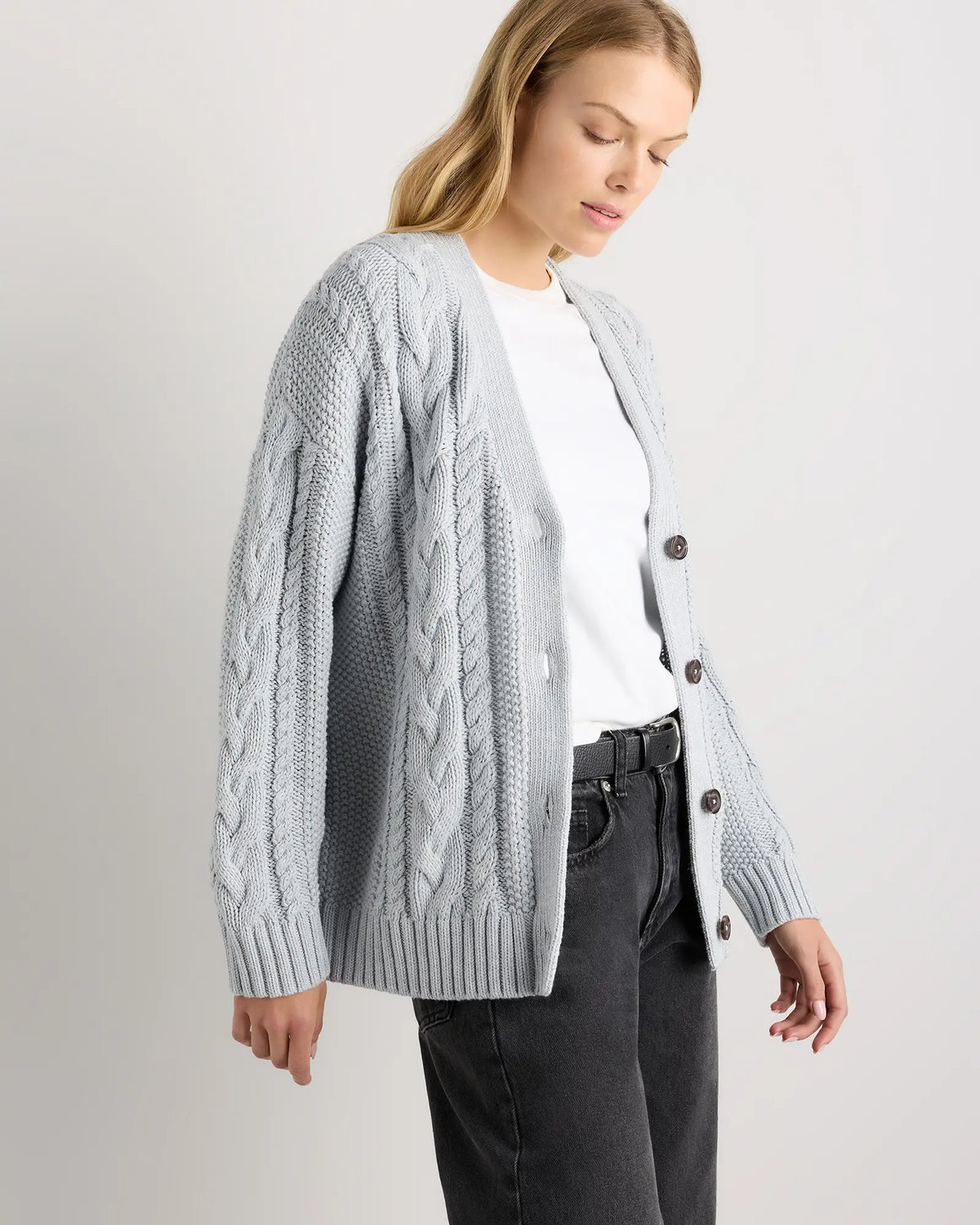 100% Organic Cotton Oversized Cable Cardigan - US 7420