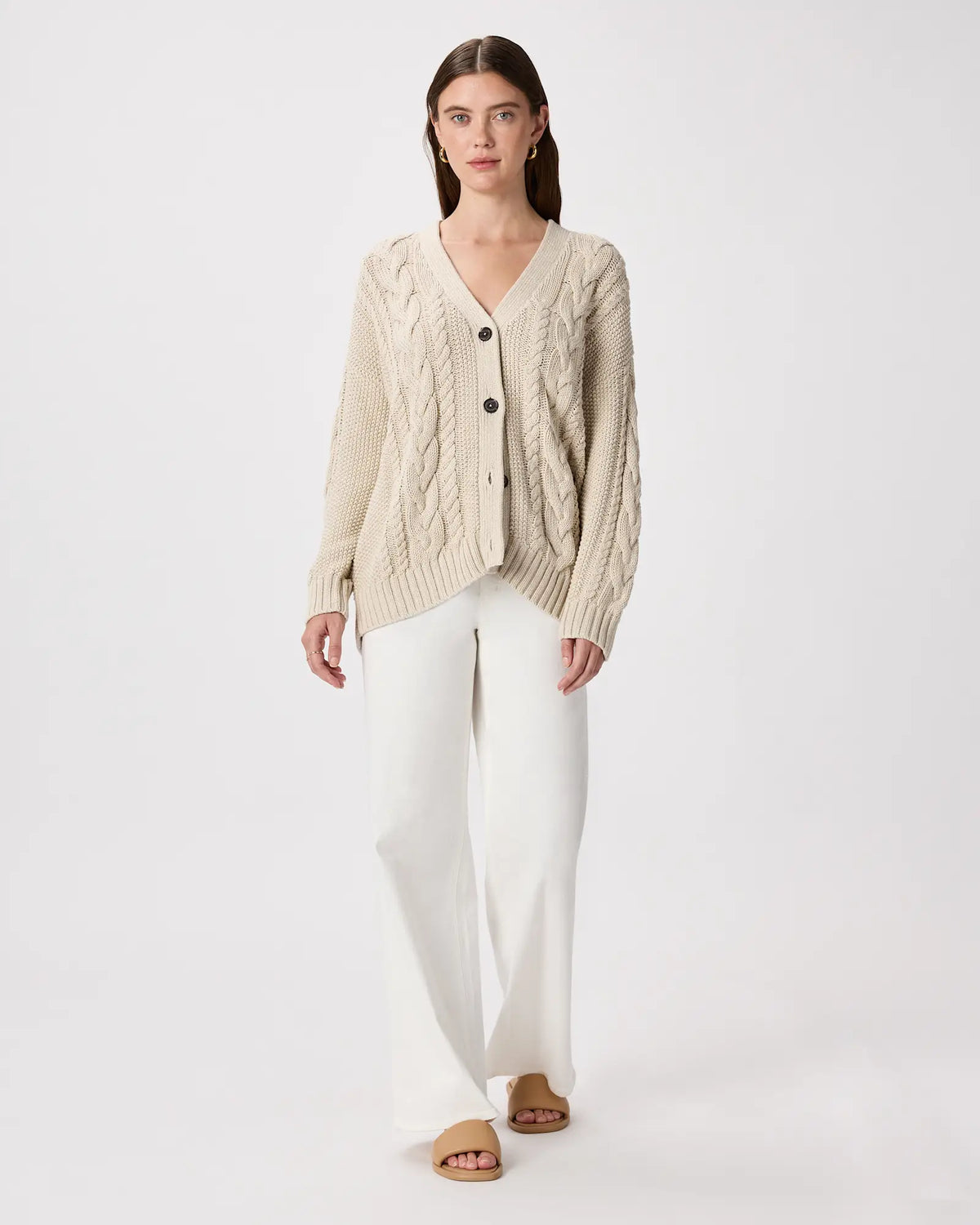 100% Organic Cotton Oversized Cable Cardigan - US 0302