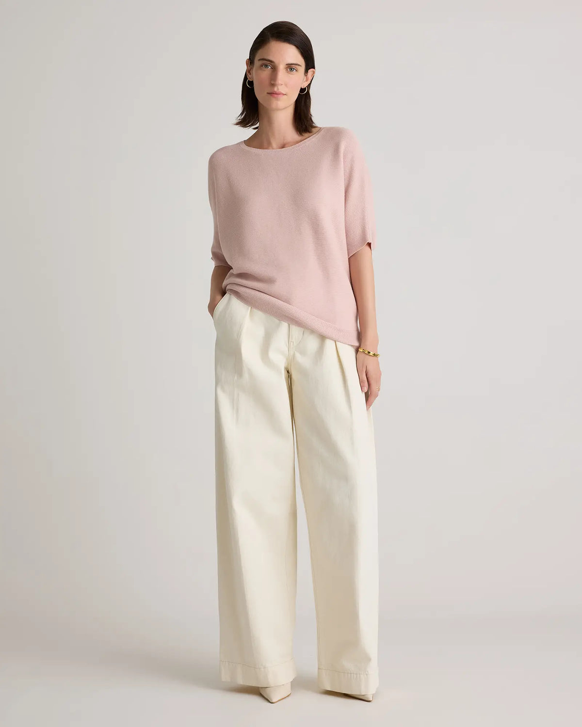 Lightweight Cotton Cashmere Link-Stitch Dolman Sweater - US 7397